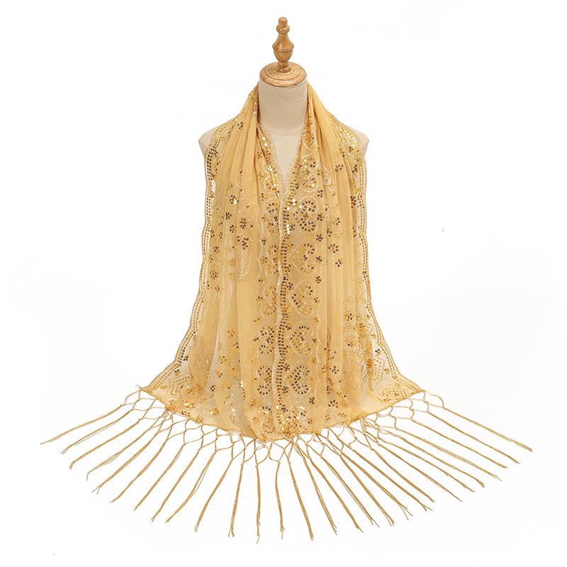 New Sequined Peacock Tassel Embroidered Long Scarf for Women  Fashionable and Versatile National Style Shawl Thin Silk Scarf