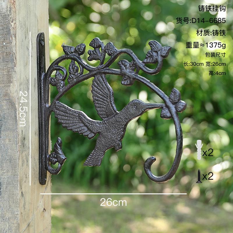 European Vintage Cast Iron Bird Hook Distressed Finish for Garden Patio Outdoor Wall Decor