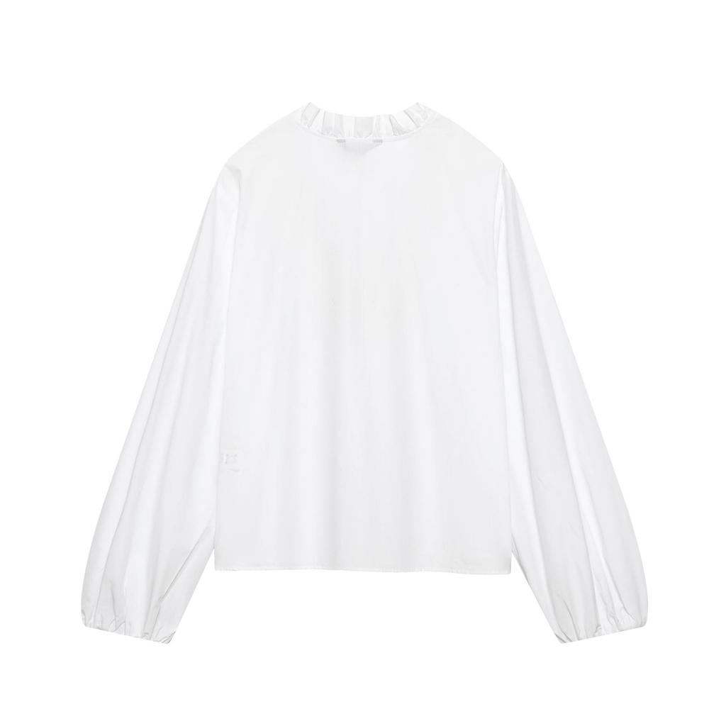 Autumn 2025 European Style Women's Long Sleeve Stand Collar Layered Poplin Shirt