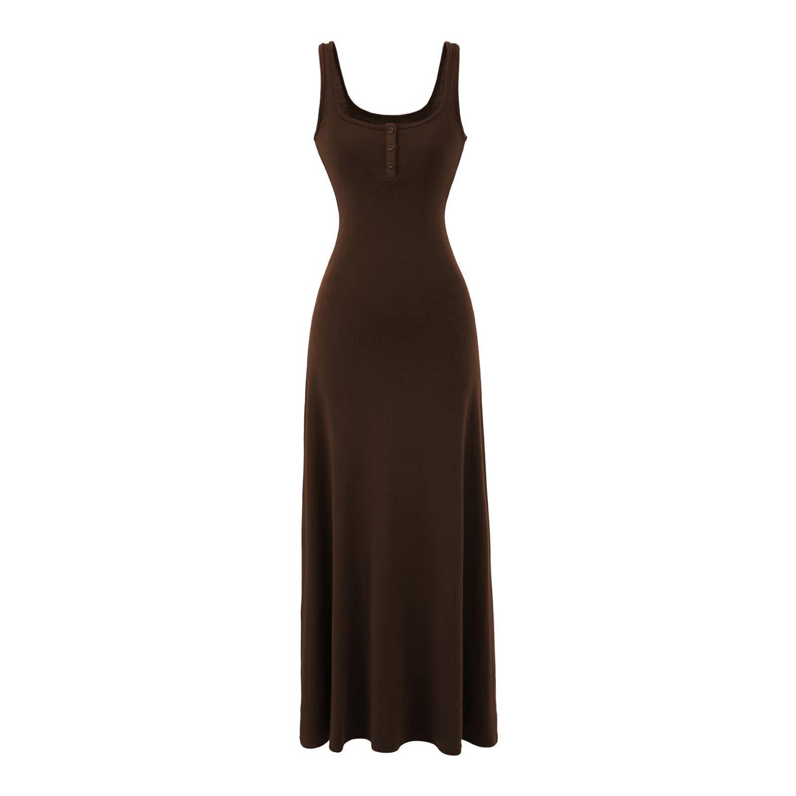 

YPFF Women s Trendy Slim Fit Elegant Hip-Hugging Sleeveless Square Neck Dress Medium