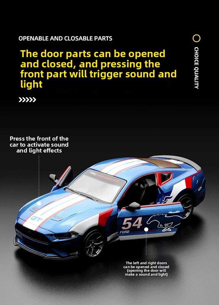 SPZS3 1:34 Ford Mustang GT 2018 Muscle Car Alloy Car Die Cast Toy Car Model Sound and Light Children's Toy Collectibles Birthday Gift