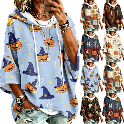 Women's Halloween Print Hoodie Loose Fit Casual Pullover
