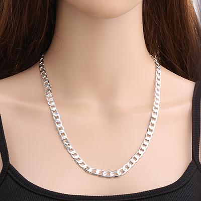 Herrenmode 7 mm breite flache Kette silberfarbene Halskette eleganter Kragenschmuck