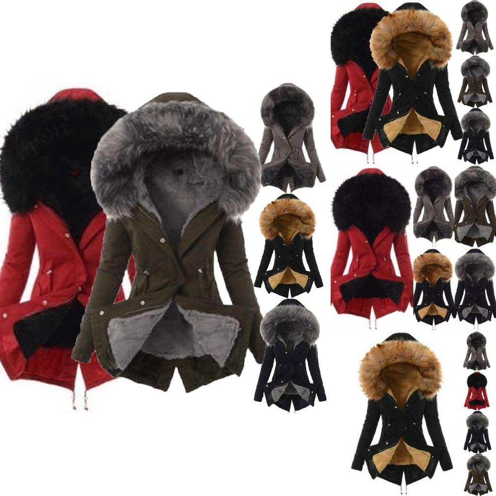 Luxuriously Warm Winter Womens Parka Outwear Military Hooded Coat With Fur Lining