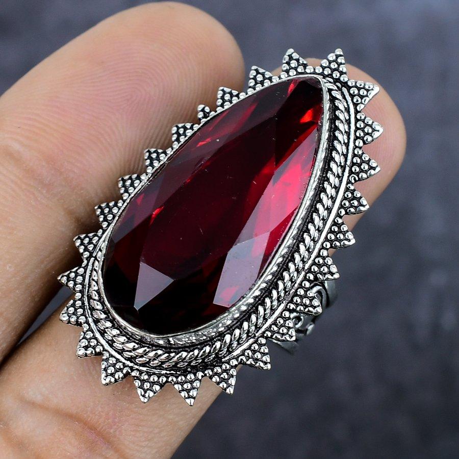 Garnet Gemstone Handmade 925 Sterling Silver Jewelry Ring Size 9 E7P26