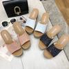 Thick-soled high-heeled fish-mouth sequined slippers factory direct supply 2025 summer new one-word wedge sandals women