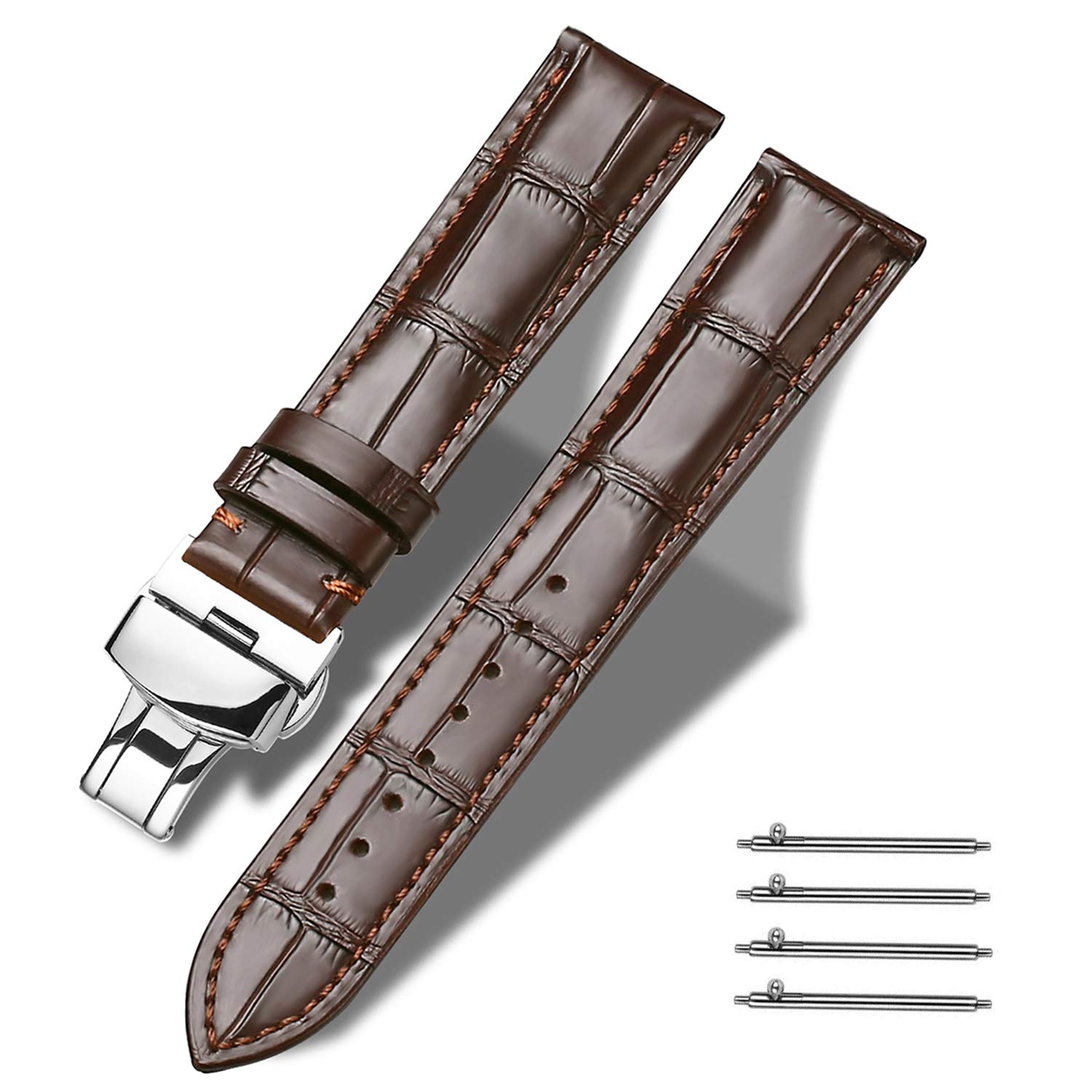 

Quick Release Genuine Leather Watch Band Black Blue Watch Strap Replacement Leather Strap [Triblanc] D-Buckle 18mm/20mm/22mm/24mm
