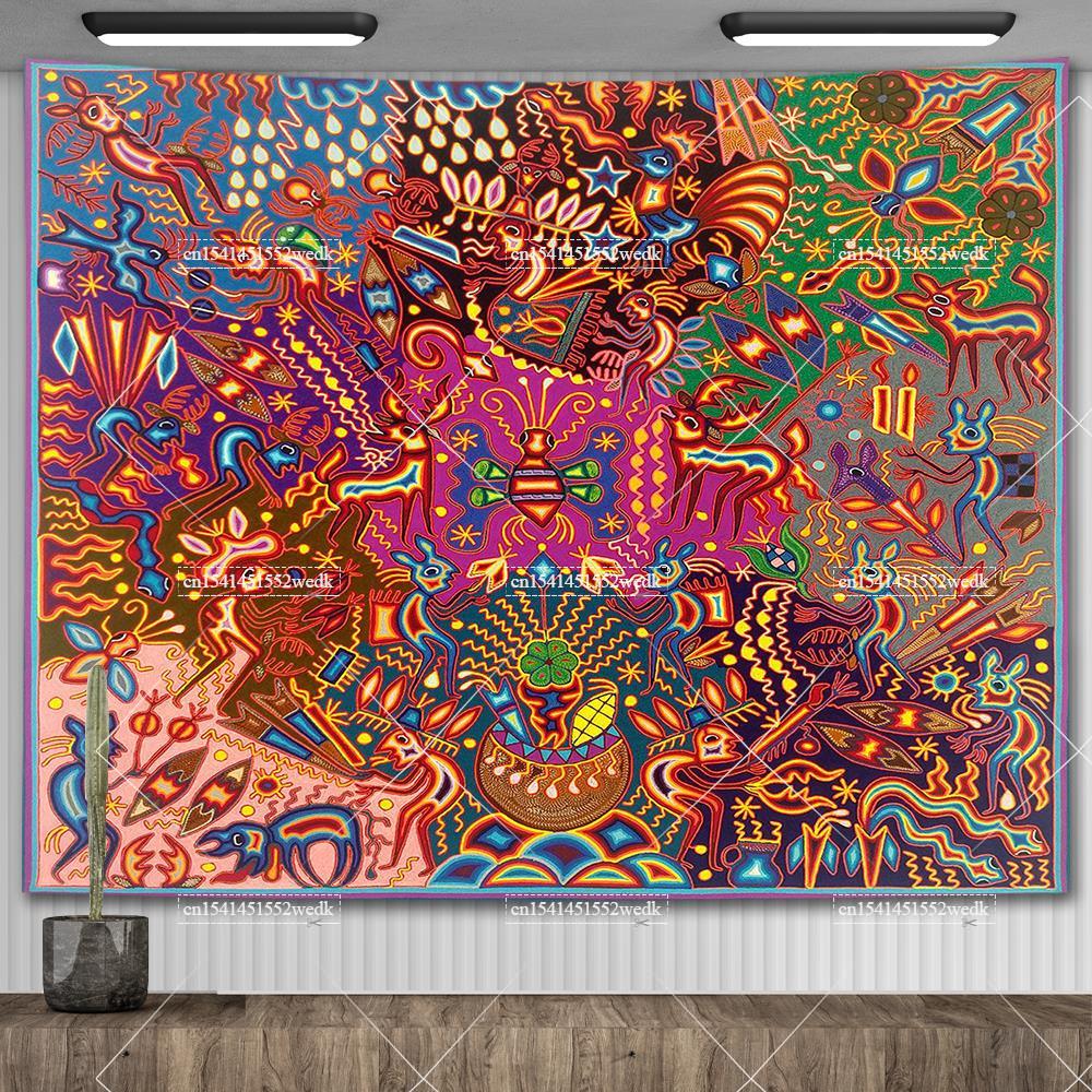 Mexico Mexican Mayan Tribal Art Tapestry Wall Hanging Ethnic Paintings Psychedelic Aesthetic Background Cloth Home Decorations