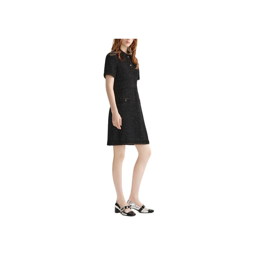 Karl Lagerfeld Minimalist Versatile Travel Solid Color Button Knit Short Sleeve Dress Women Dresses Black 236L1330