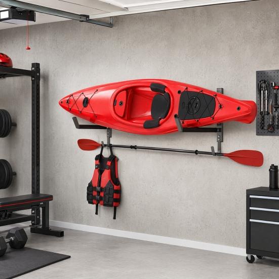 2PCS Kayak Rack, Wall Mount Space Saving Hanger, Heavy-Duty Carbon Steel Strong Holder, 200lbs Capacity Kayak Stand for