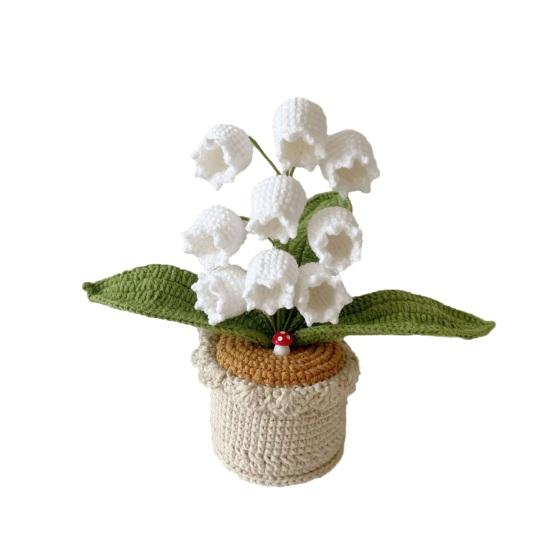 Crocheted Potted Bell Flower Decoration Handmade Knitting Floral Ornament Artificial Hand Woven Flower Home Office Table