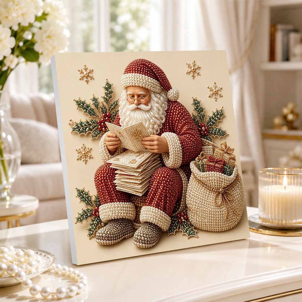 Pearl painting Santa Claus reading letters Christmas art kit DIY holiday home decor painting