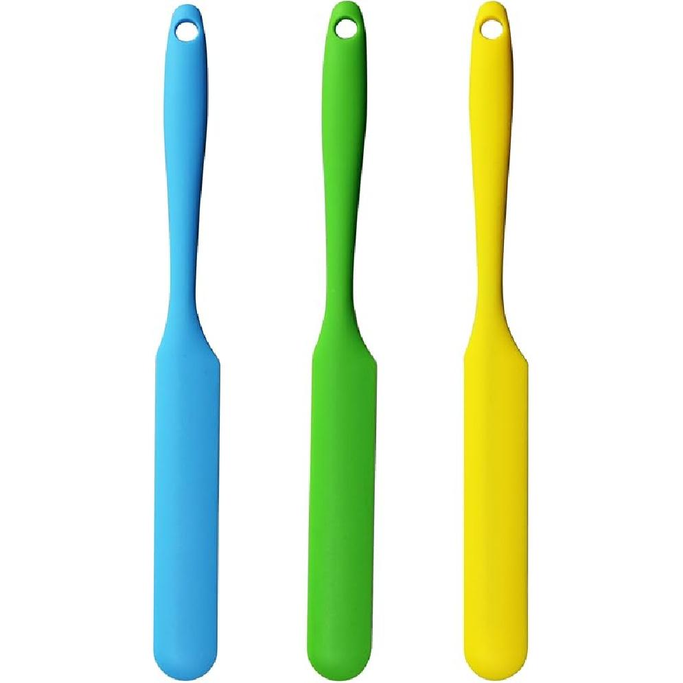 3 Pcs Silicone Jar Spatula, Jam Cheese Spatula with Long Handle, Heat-Resistant Spatula for Baking and Cooking(Green,Blue,Yellow)