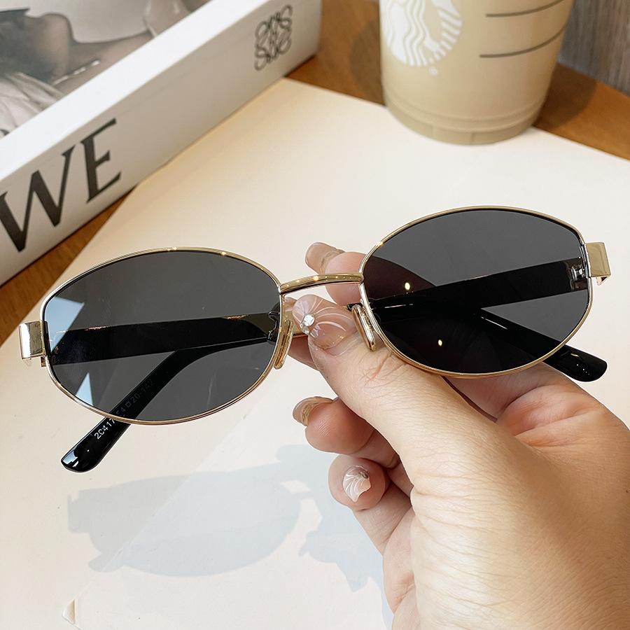 Old Money Stil Sonnenbrille Damen Foto Temperament Retro Oval Sonnenbrille Herren Hongkong Stil Metallrahmen Trend
