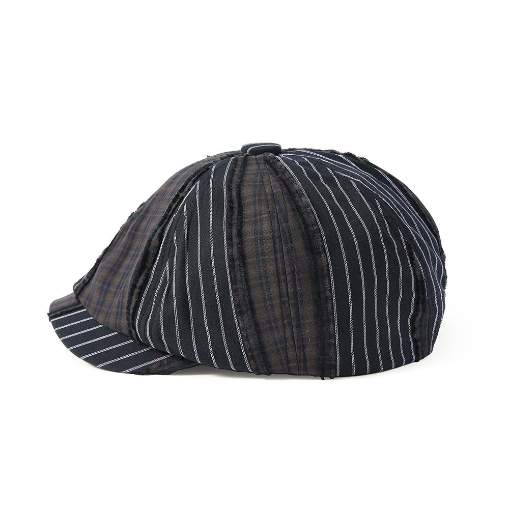 Spring Summer Light Plaid Forward Hat Men Vintage Striped Paintwork Hat Newsboy Hat