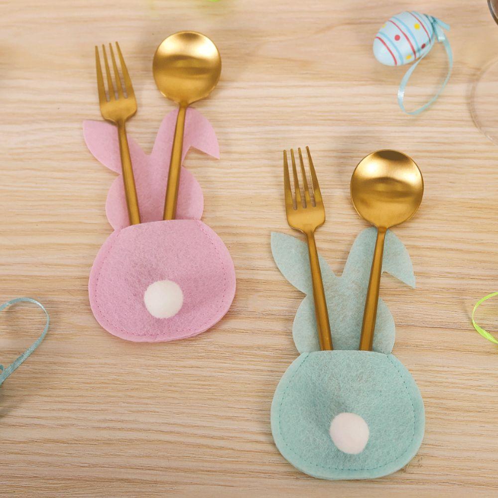 4pcs Rabbit Easter Fork Bag Reusable Cutlery Holder Bag Cute Easter Bunny Utensil Holder  Felt