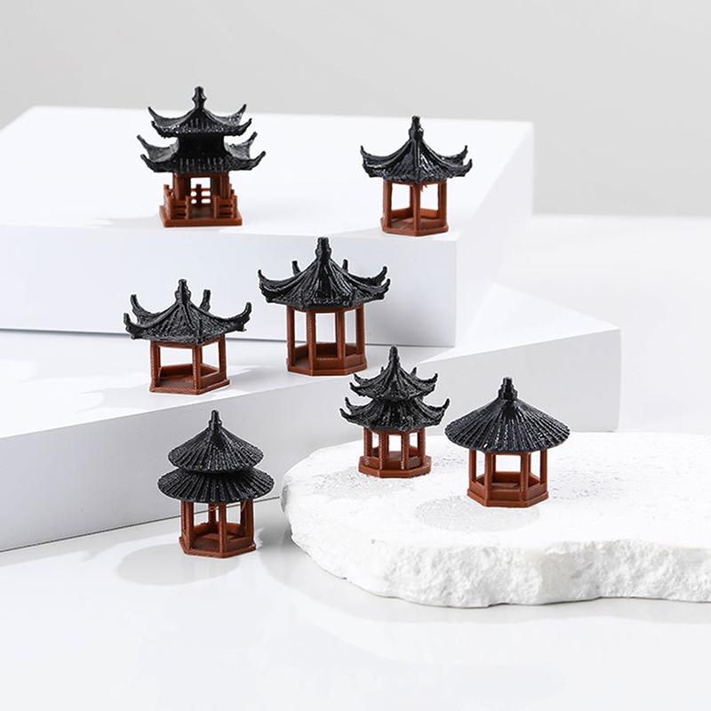 Mini Estatua de Pagoda Modelo de Edificio Antiguo Pabellón Hexagonal Entornos Asiáticos Exóticos Jarrón de Flores Decoración para Acuario Casa de Muñecas
