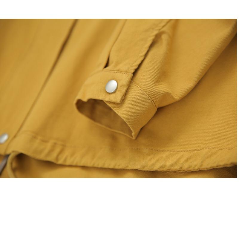 DIMANAF 2023 Femmes Longueur Coupe-Vent femme Grande Irrégulière Coréenne Ample À Capuche Mode Jaune Grande Taille Point Ouvert