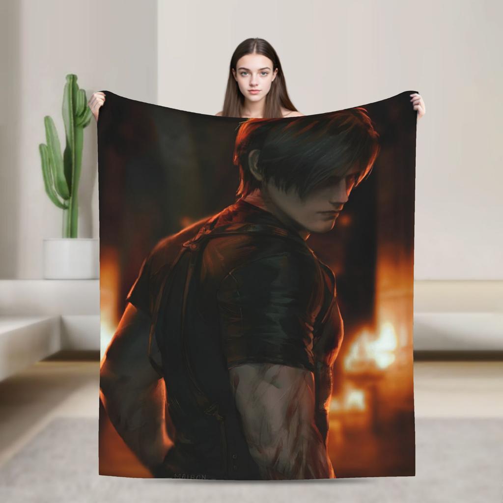 Leon Kennedy Blankets Resident Video Game Eviled Flannel Vintage Soft Throw Blanket for Home Spring/Autumn