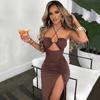 European Fashion Sleeveless High-Split Halter Neck Dress