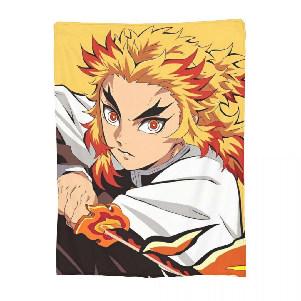 Flame Hashira Kyojuro Rengoku Blankets Anime Demon Slayer Plush Funny Warm Throw Blanket for Coverlet Spring/Autumn