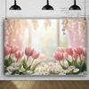 2D Pink Tulip & Daisy Photography Backdrop for Spring Party