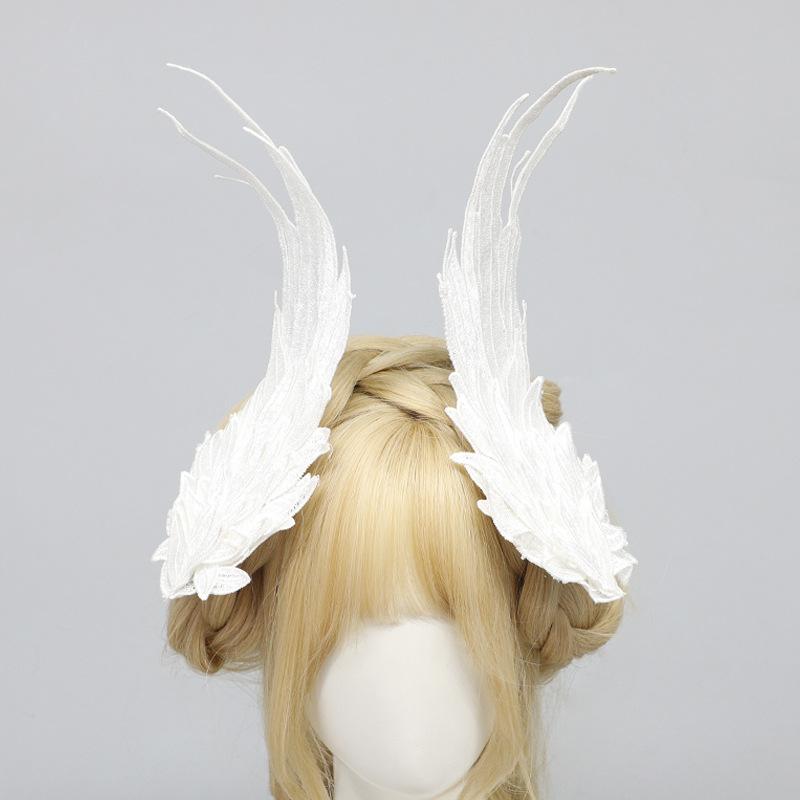 Original Lolita Feather Black And White Two-Color Embroidery Opposite Edge Clip Angel Wings Lolita Accessories Demon Wings