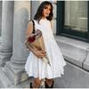 Elegant Ruffles Short A-line Dress Women Lace Up O-neck Sleeveless Vacation Dresses  Lady White Party Dress
