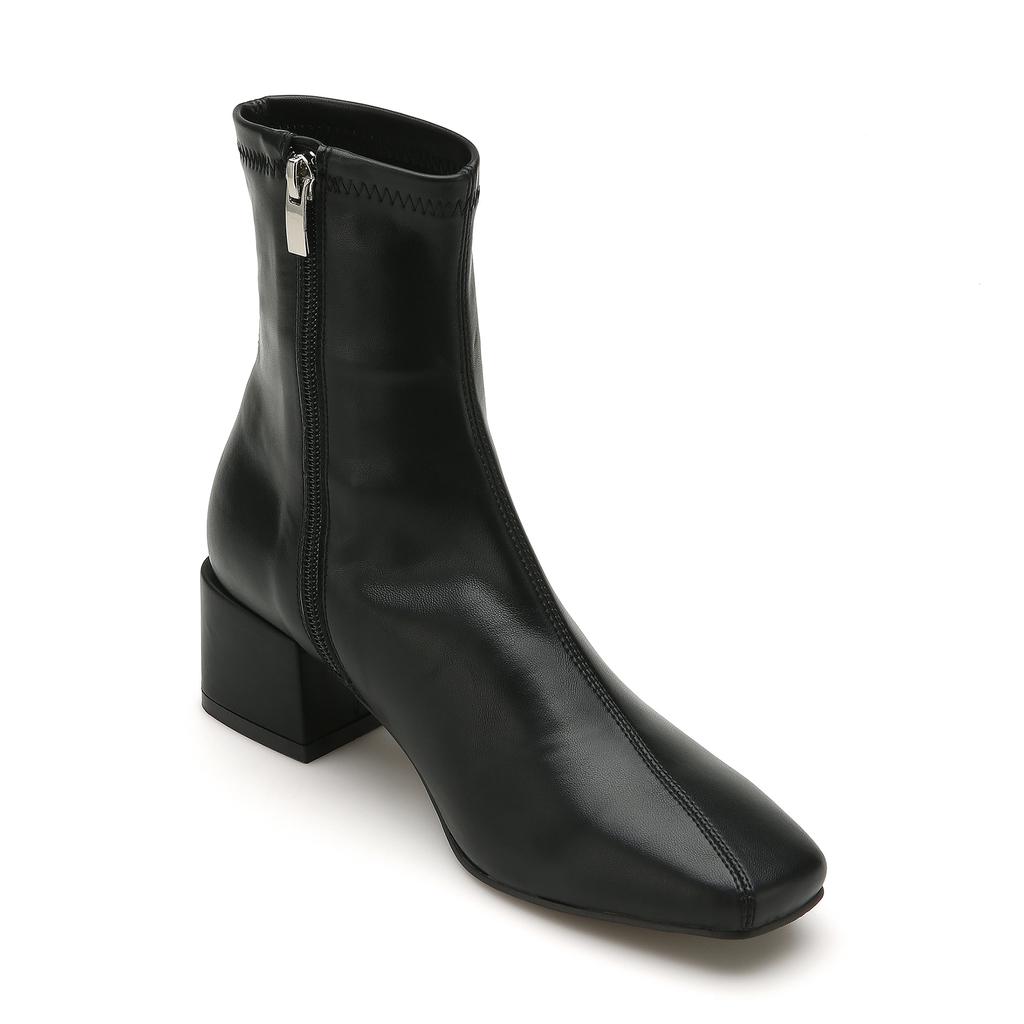 Salt And Chocolate Square Toe Curve Line Stretch Ankle Boots 412346027 (5Cm/2 Colors)