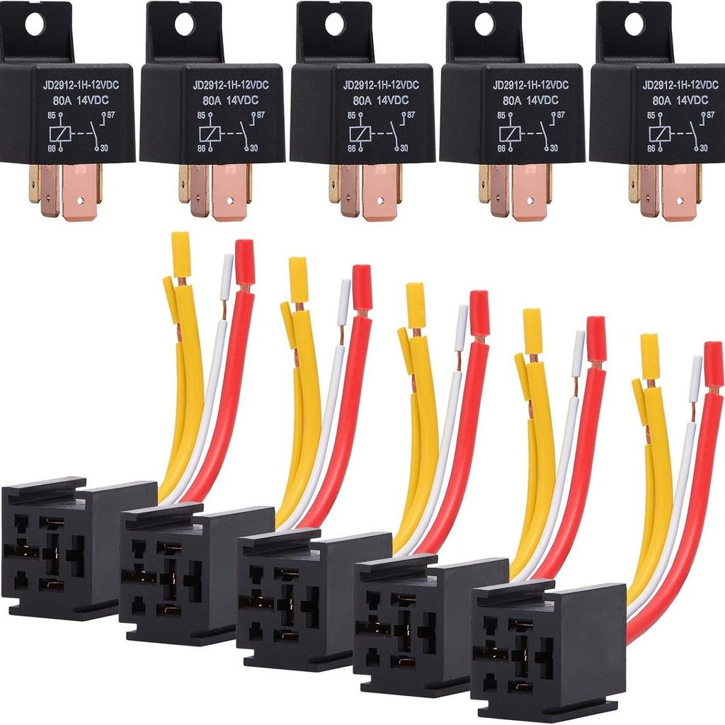 2 3 5PCS 80A DC 12V/24V 4 5 Pin Waterproof Car Relay Automotive Relays 12V 24V For Head Light Air Conditioner With Relay Socket Relays 5