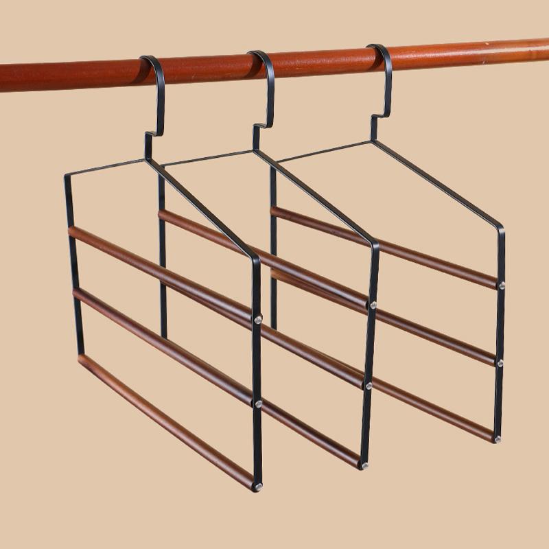 Multifunctional Iron Trouser Racks,3 Tiers Wardrobe Storage Rack for Towel Scarf Pants,Household Wooden Hangers for Save Space