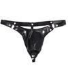 Lingerie Sexy en Faux Cuir pour Homme Poche Bulge String Culottes Slips à Boucle String Jockstrap Sous-vêtements Gay pour Homme