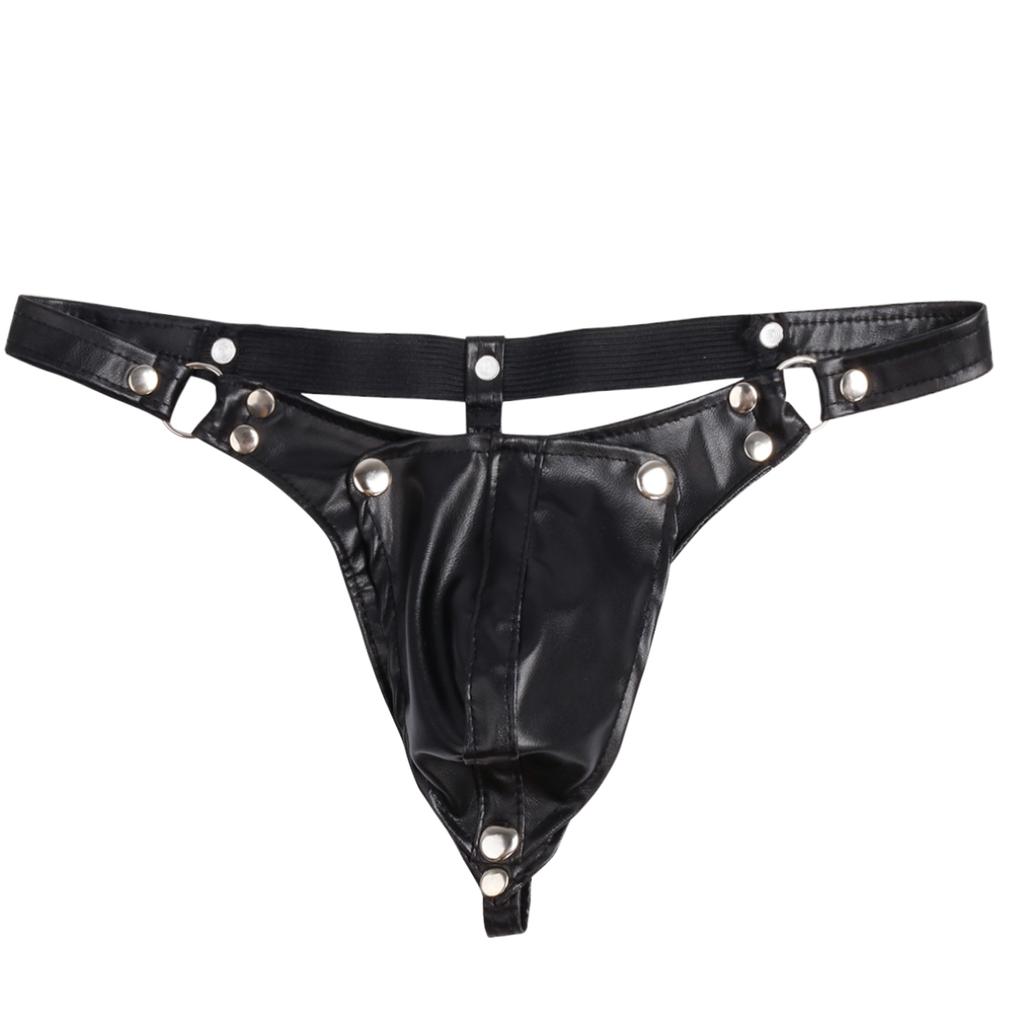 Lingerie Sexy en Faux Cuir pour Homme Poche Bulge String Culottes Slips à Boucle String Jockstrap Sous-vêtements Gay pour Homme