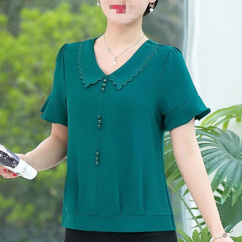 Chiffon Two-Piece Summer Set for Middle-Aged Women - Short Sleeve Top for Mothers