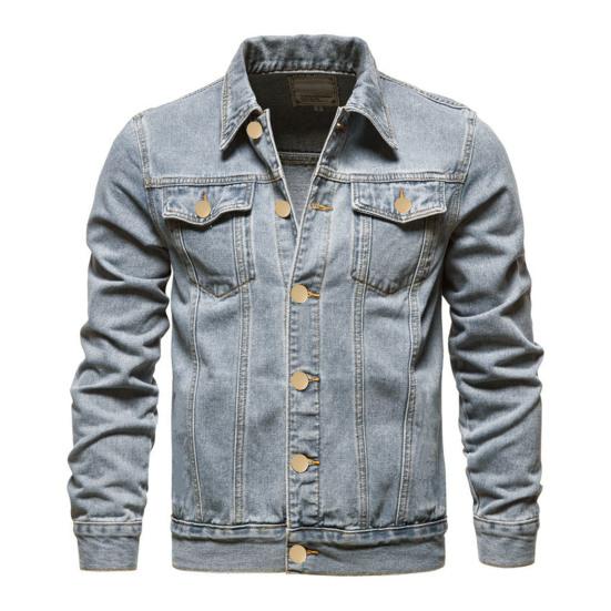 Spring Men Denim Jacket Lapel Single Breasted Solid Color Fashion Motorcycle Jeans