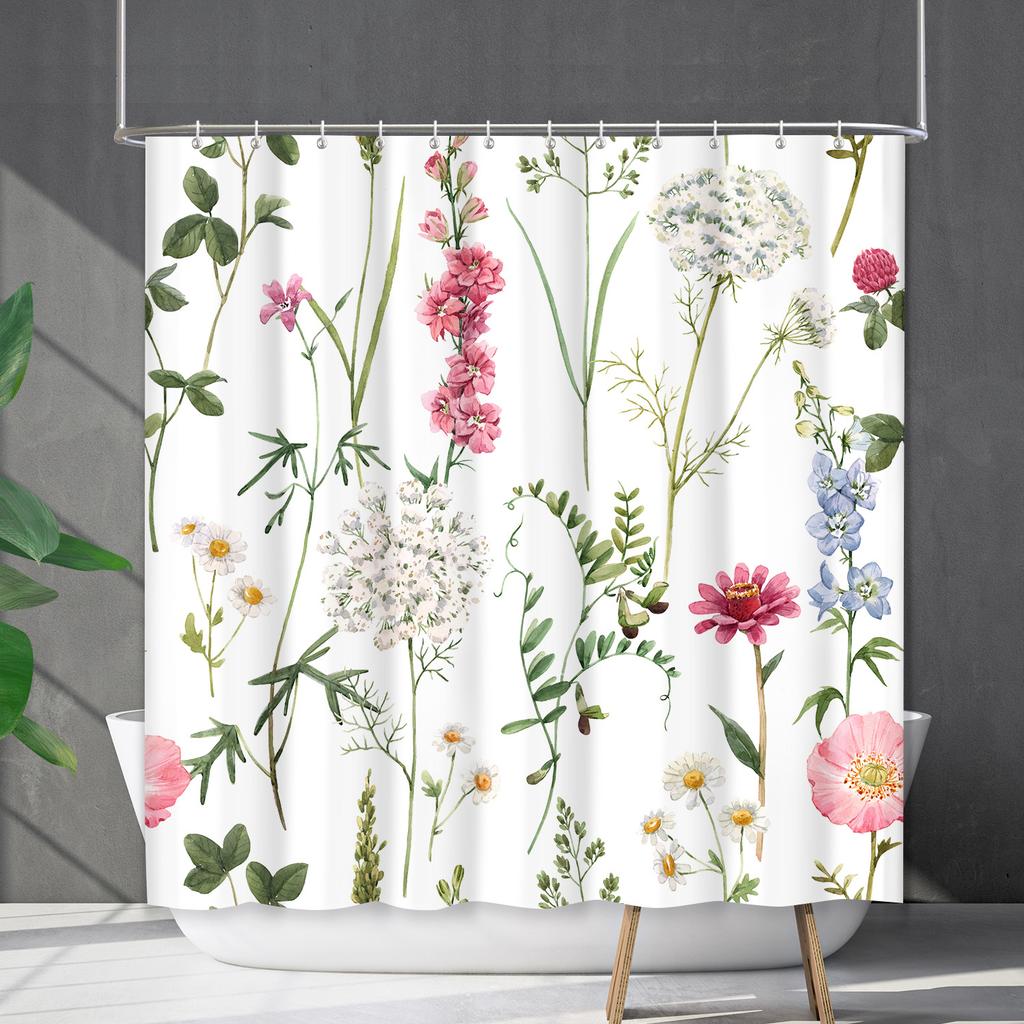 Duschvorhang Wasserdicht Und Schimmelresistent 3D Digitaldruck Pflanze Blume Und Gras Duschvorhang Badezimmer Trennvorhang