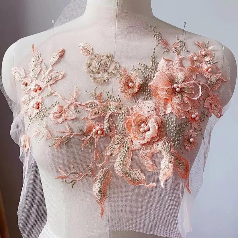 Elegant Colorful Sequined Embroidery Patches 3D Flower DIY Lace Fabrics Applique Sequins Patches Dresses