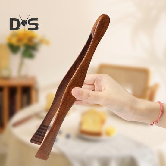 Wooden Bread Tongs Food Tongs for Buffet Non-Slip Cooking Clamps Heat-Resistant Salad Toast Cake Fruit Clip BBQ Home Utensil