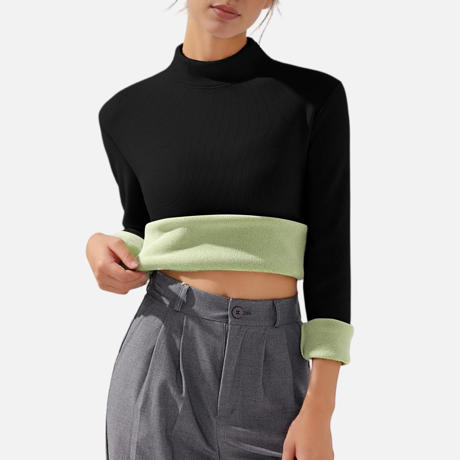 

Женский модный повседневный топ с круглым вырезом, однотонный флисовый, с длинным рукавом L чёрный