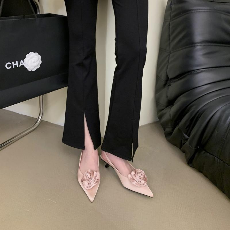 Spring and Summer French Rose Toe Sandals Womens Pointed Shallow High-heeled Shoes Slim Heels Paired with Skirts with Empty Back