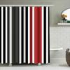 Modern Bath Shower Curtain With Bold Stripes Waterproof Fabric For Home Decor In Red Black Size 180X240Cm