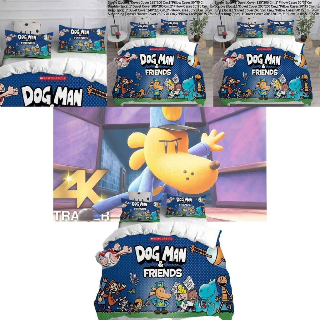 Dog Man Bedding Sets Cartoon Bed Cover Pillow Duvet Cover With Modern Style For Kids Room Decor