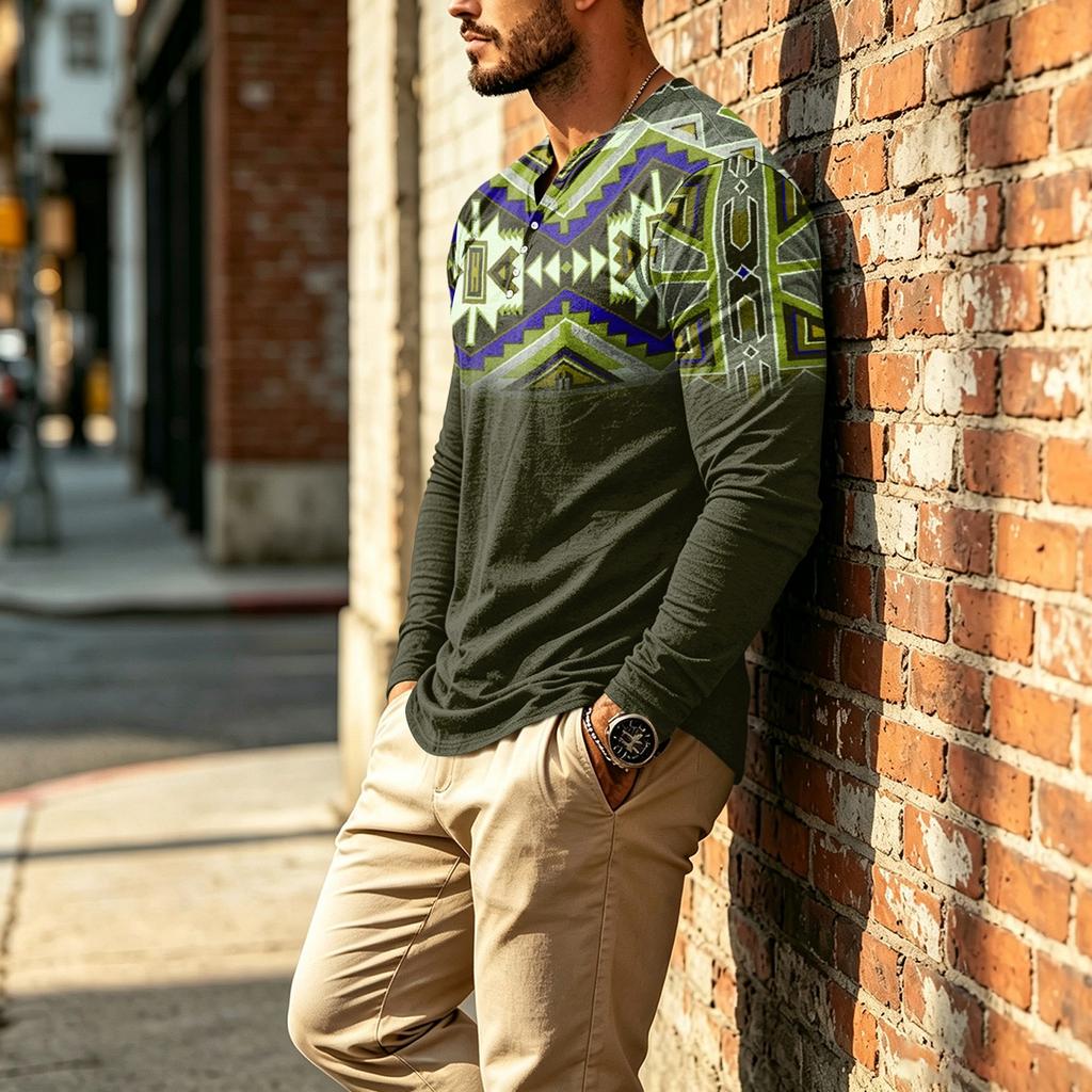 Men's Casual Vintage Boho Long Sleeve Shirt for Everyday Wear
