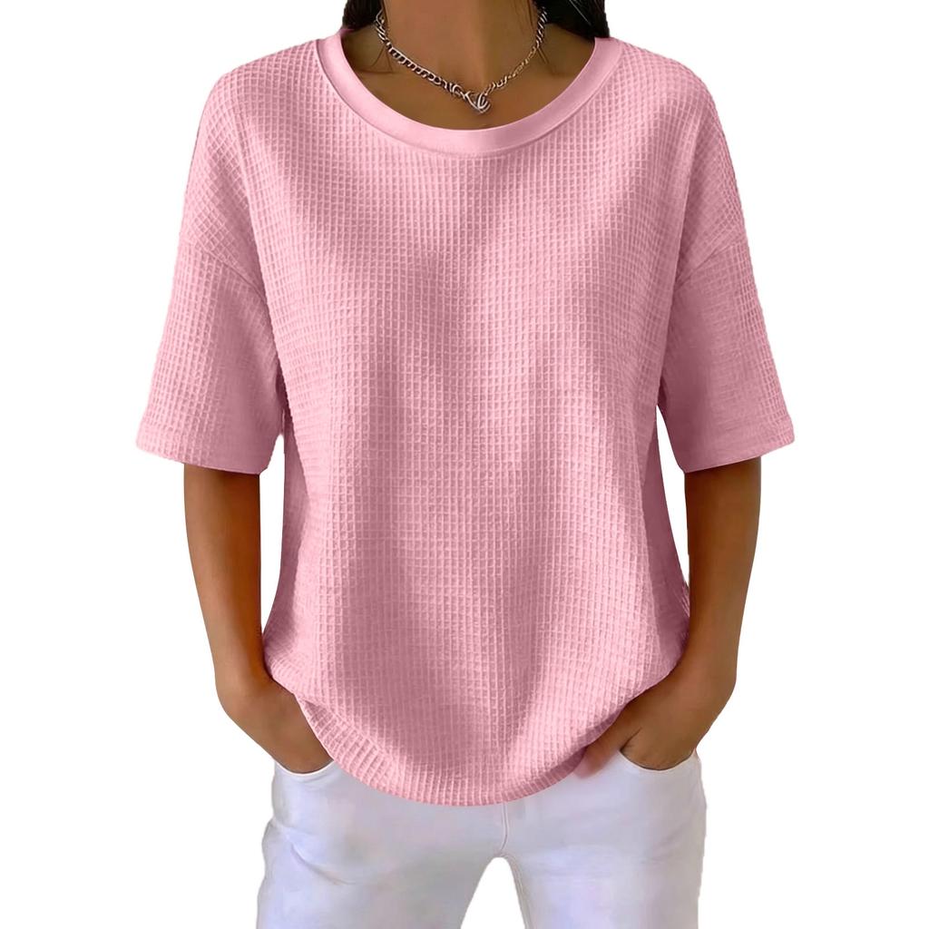 Women's New Summer Color Knit Round Neck Short Sleeve Top