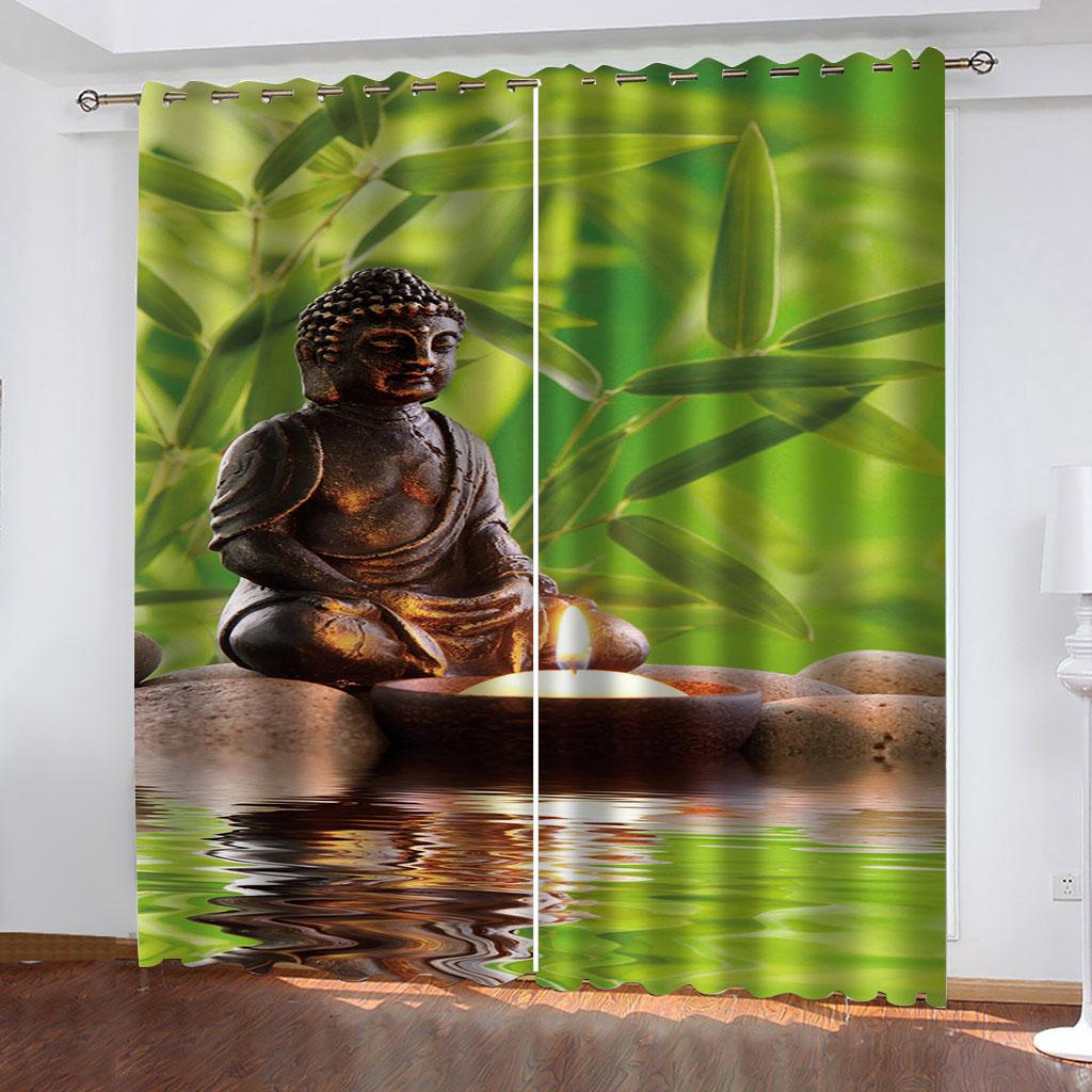 Curtains For Living Room 2 Pieces Fashion Candles Flowers Leaves 3D Shading Window Curtain For Bedroom Decor Hook