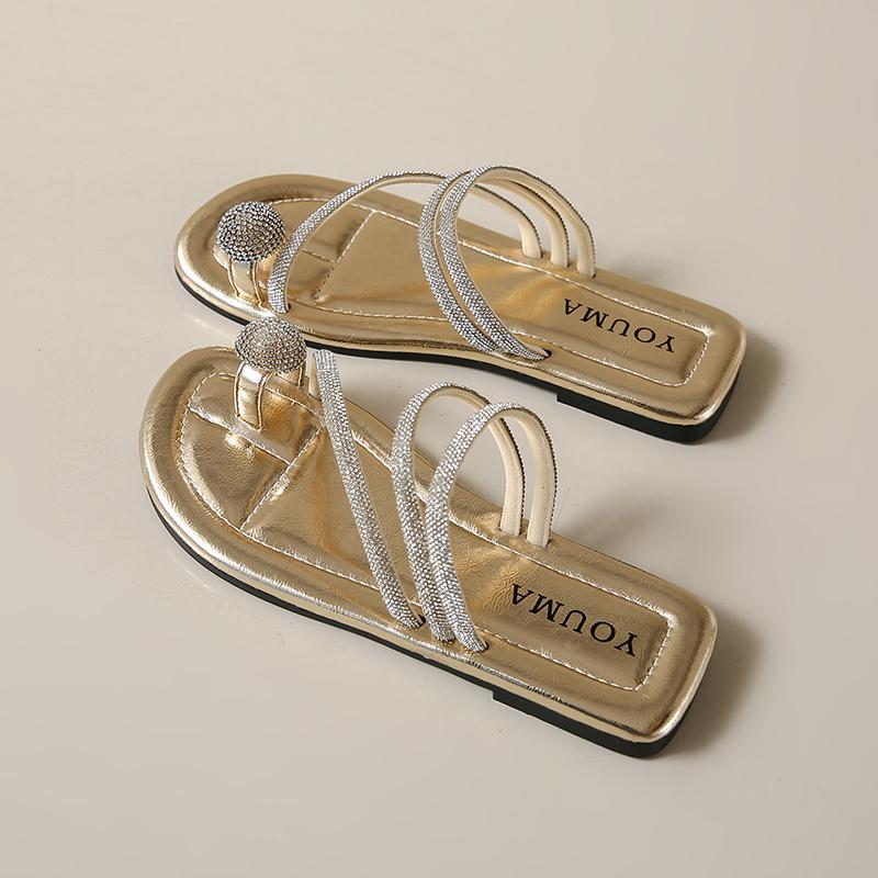 Fashion CRLAYDK Flip Flops for Women Rhinestone Dressy Flats Sandals Summer Beach Slides Casual Walking Slippers Party Strap Shoes