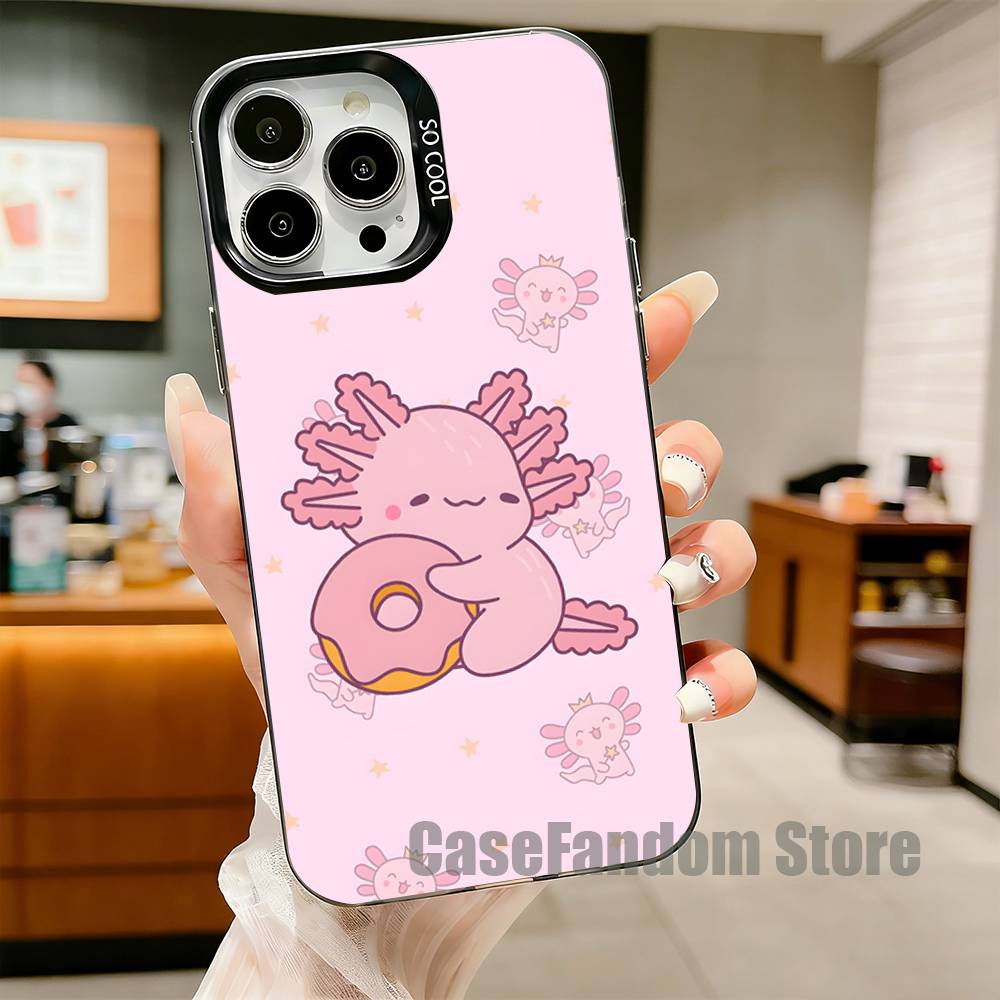 Cute Axolotl Phone Case For iPhone 17,16,15,14,13,12,11,Pro,Max,Plus,Black Matte Shockproof Cover