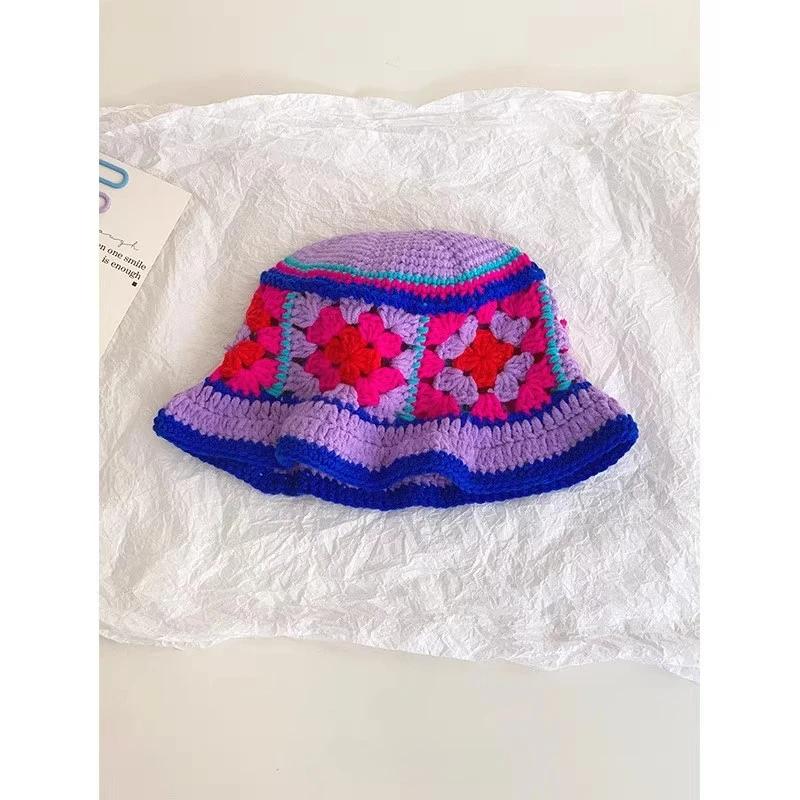 Y2K Korean-Japanese Hand Bucket Crochet Bucket Hats For Women Spring Autumn Winter Sun Cap Female Bow Designer Bob Basin Gorro