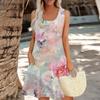 Women's Summer Floral High Waist Bohemian Dress Casual Hawaiian Flowing V Neck Holiday Dress