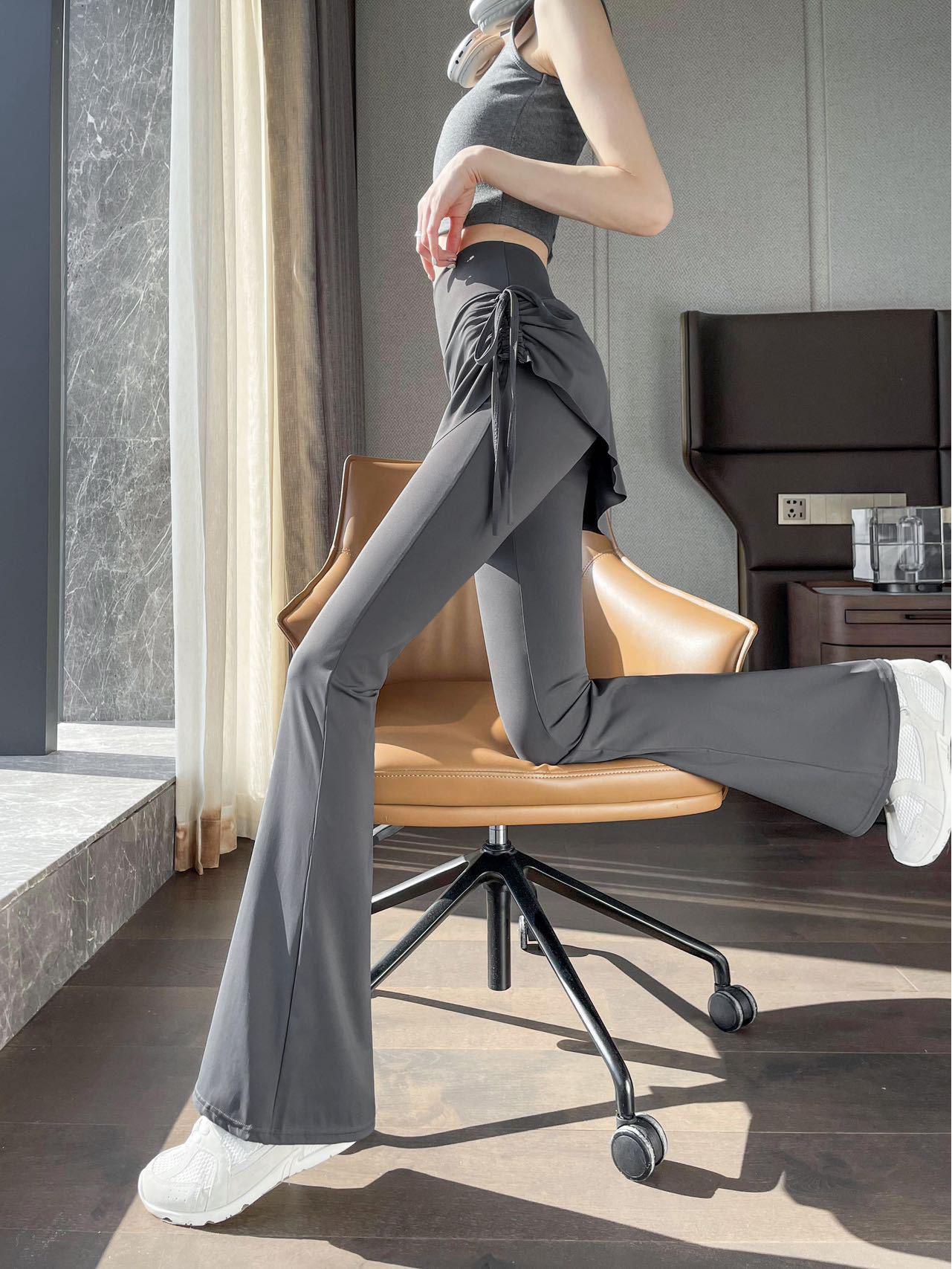 

Брюки для йоги с юбкой с высокой талией и боковыми кулисками - Дизайн клеш Nude Feel для спорта и фитнеса 2XL [140-160 lbs]